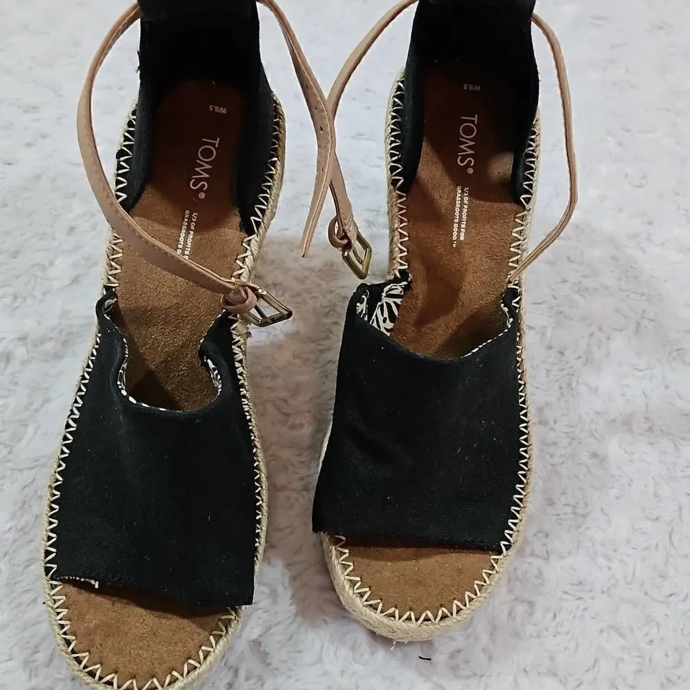 Toms Women Marisol Wedge Heel Shoes Black Size 9.5 Y2K Style Chunky